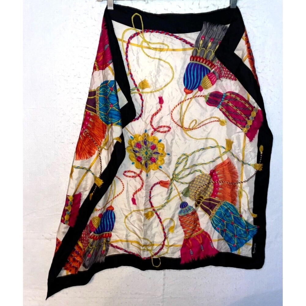 Stunning vintage echo silk scarf Colorful Exotic Tassel pattern 34x34